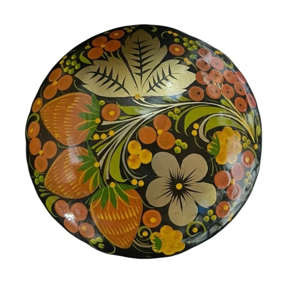 Hand Painted Ukrainian Petrykivka Lacquer Wood Trinket Jewelry Box Floral Folk